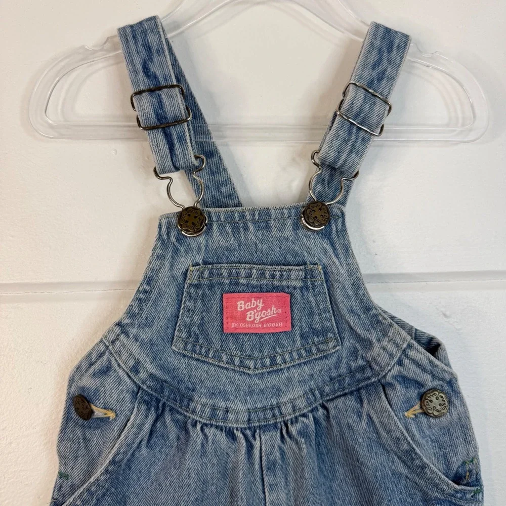 VTG OshKosh B'Gosh Baby BGosh 24 Months Denim Girls Vestbak Overalls Light Wash